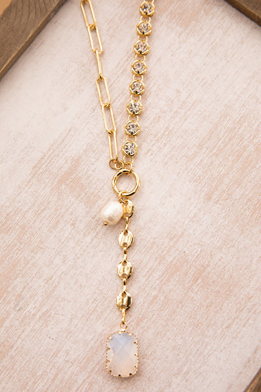 Gold Beaded Crystal Pendant Necklace - Filly Flair