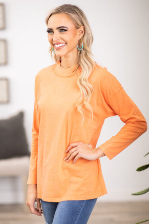 Orange Washed Long Sleeve Top - Filly Flair