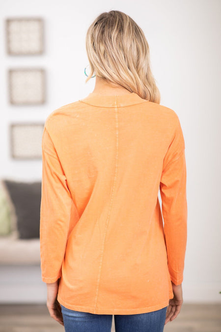 Orange Washed Long Sleeve Top - Filly Flair