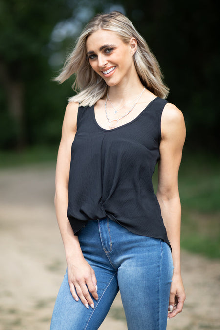 Black Twist Hem V-Neck Tank - Filly Flair