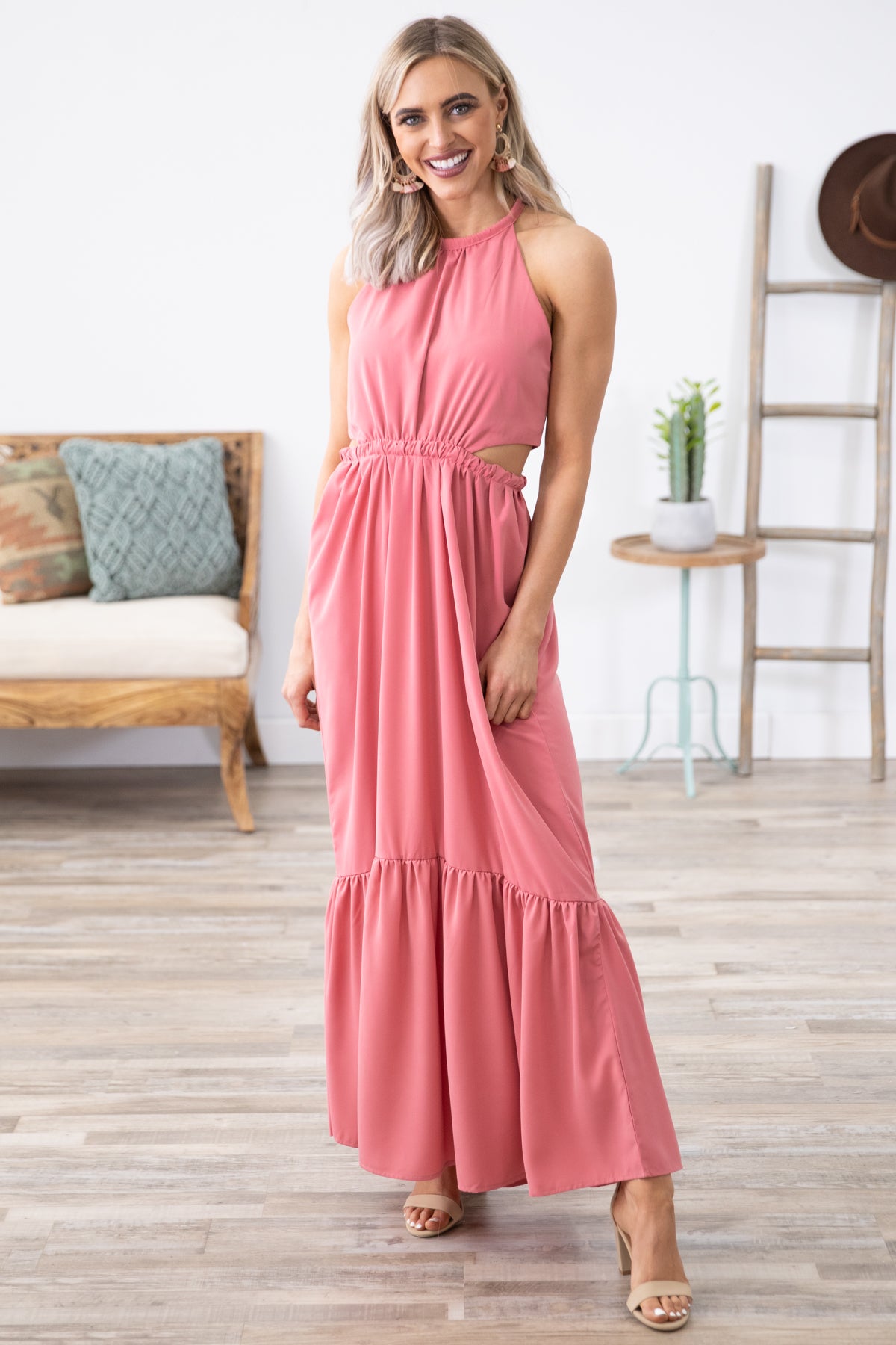 Coral Maxi Dress with Side Cutouts · Filly Flair