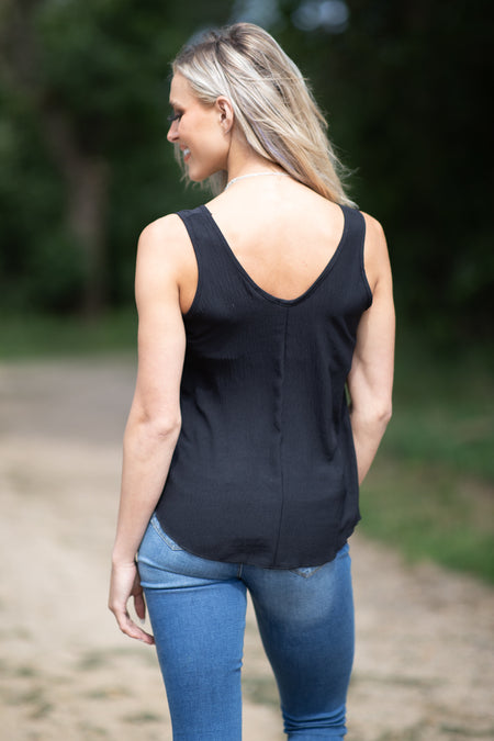 Black Twist Hem V-Neck Tank - Filly Flair