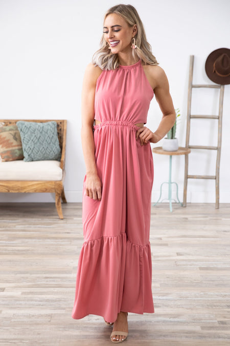 Coral Maxi Dress with Side Cutouts - Filly Flair