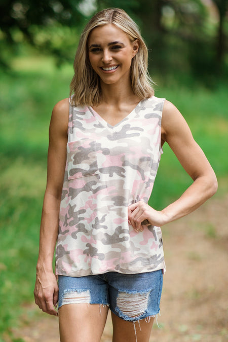 Baby Pink Multicolor Camouflage Print Tank - Filly Flair