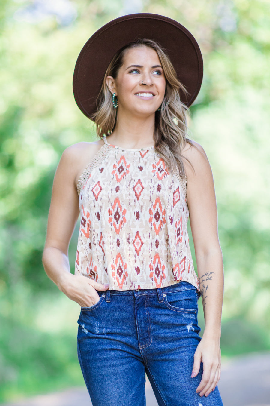 Orange Multicolor Aztec Print Tank - Filly Flair