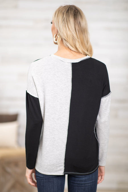 Black and Light Grey Checker Colorblock Top - Filly Flair