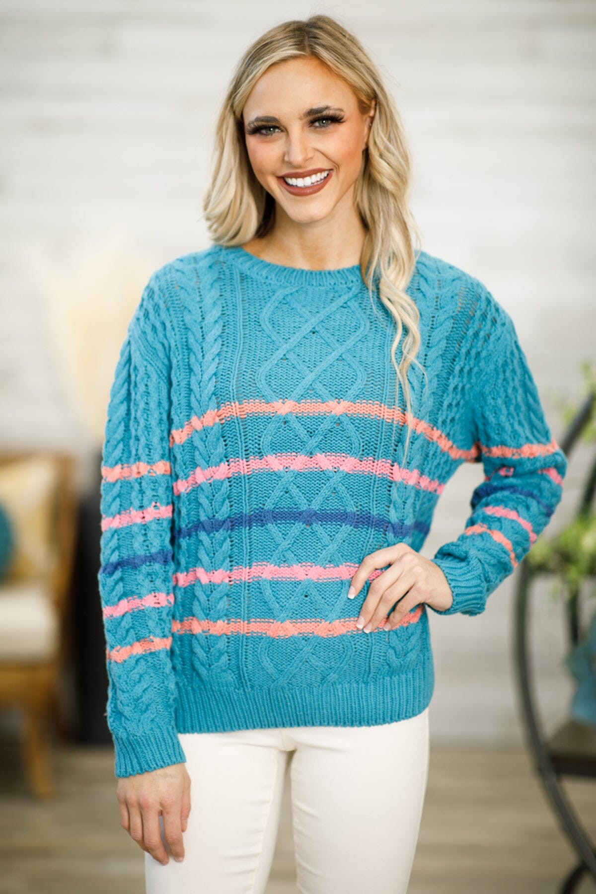 Turquoise cable hotsell knit sweater