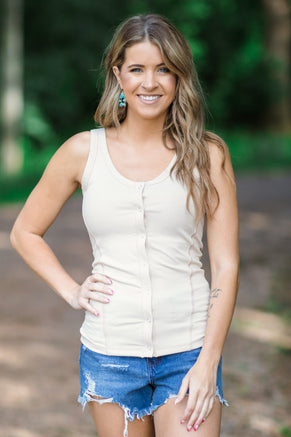 Beige Fitted Tank With Snap Buttons - Filly Flair