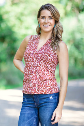 Rust Floral Print V-Neck Tank - Filly Flair