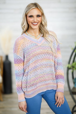 Lavender and Orange Ombre V-Neck Sweater - Filly Flair