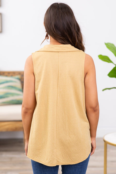 Cinnamon Collared Notch Neck Tank - Filly Flair