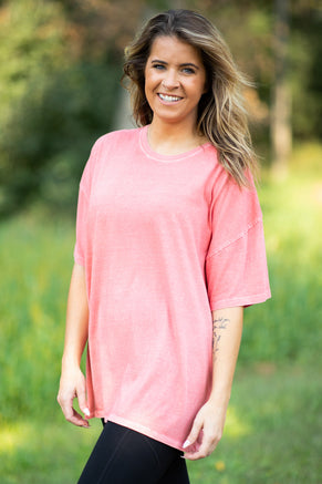 Coral Drop Shoulder Round Neck Top - Filly Flair