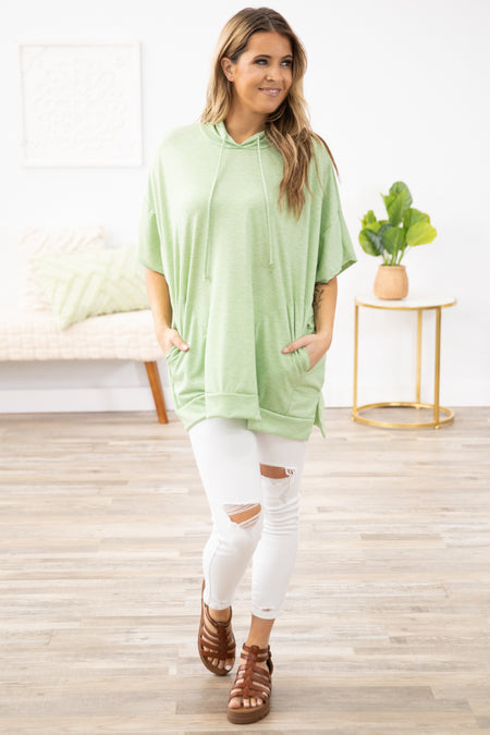 Mint Drop Shoulder Hooded Top with Slide Slit - Filly Flair