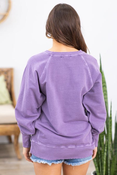 Dark Lavender Pigment Dyed Sweatshirt - Filly Flair