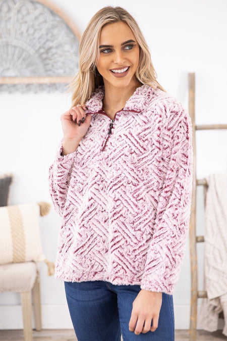 Pink and Maroon Textured Sherpa Pullover - Filly Flair