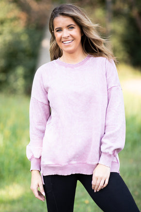 Dusty Rose Pigment Dyed Step Hem Sweatshirt - Filly Flair