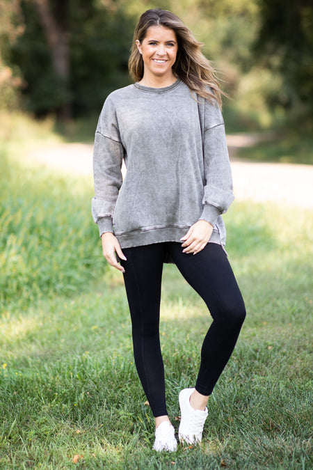 Olive Pigment Dyed Step Hem Sweatshirt - Filly Flair