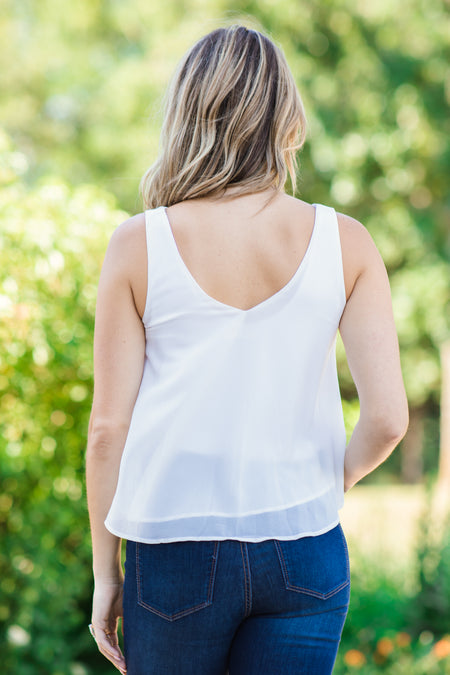 Off White V-Neck Flowy Tank - Filly Flair