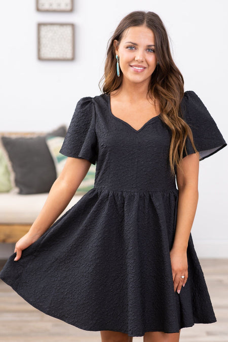 Black Flutter Sleeve Built In Shorts Dress - Filly Flair