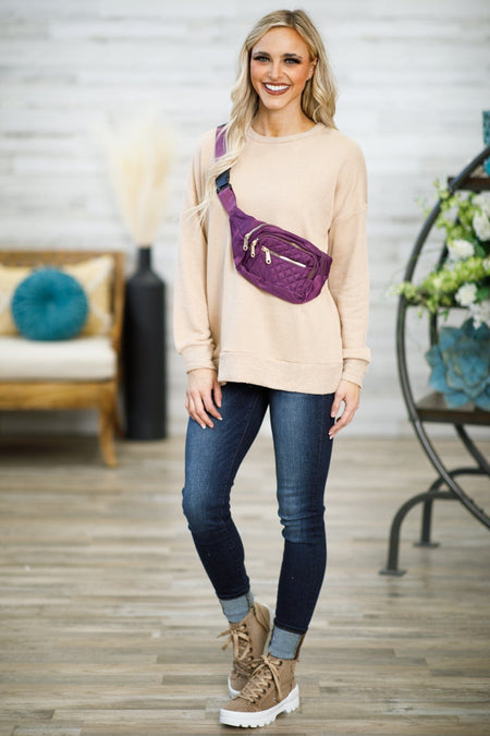 Tan Round Neck Drop Shoulder Top - Filly Flair