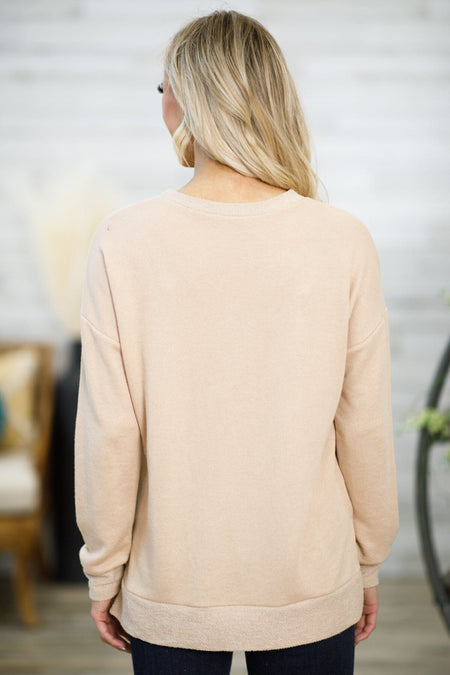 Tan Round Neck Drop Shoulder Top - Filly Flair