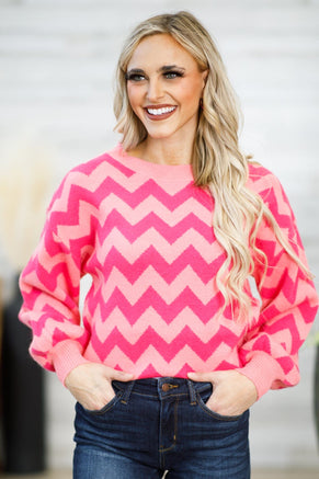 Hot Pink Chevron Sweater - Filly Flair