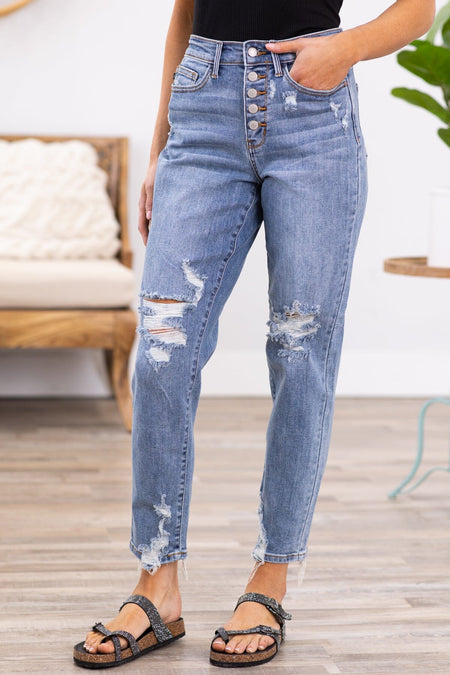 Judy Blue Button Fly Boyfriend Fit Jeans - Filly Flair