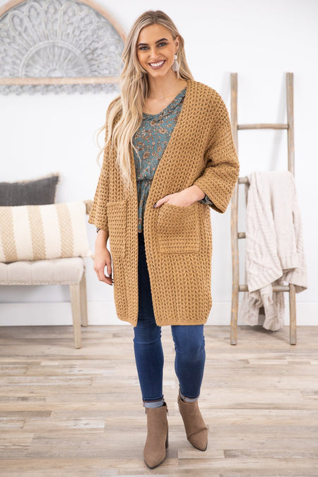 Tan Chunky Knit Cardigan - Filly Flair