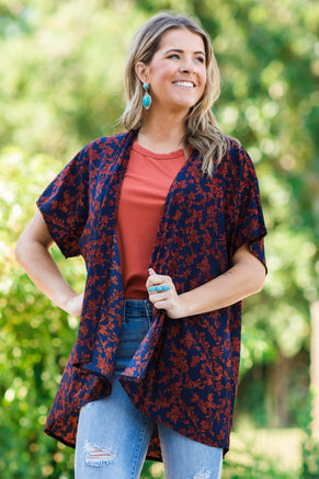 Navy and Rust Multicolor Paisley Print Kimono - Filly Flair