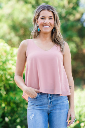 Peach V-Neck Flowy Tank - Filly Flair