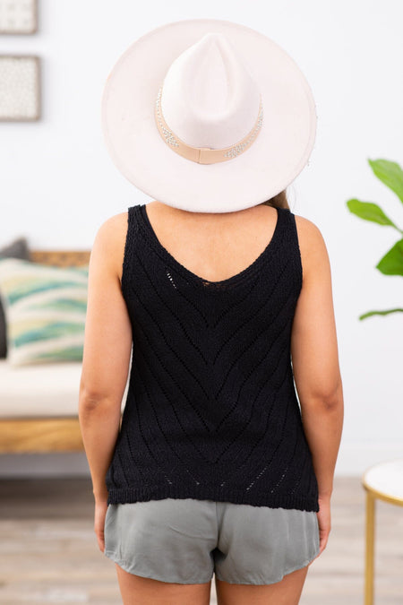 Black Chevron Detail Sweater Knit Tank - Filly Flair