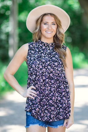 Black and Dusty Rose Ditsy Floral Tank - Filly Flair