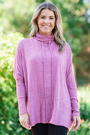 Berry Rib Knit Cowl Neck Top - Filly Flair