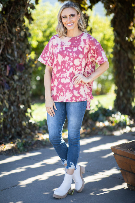 Dusty Rose and Raspberry Acid Wash Top - Filly Flair