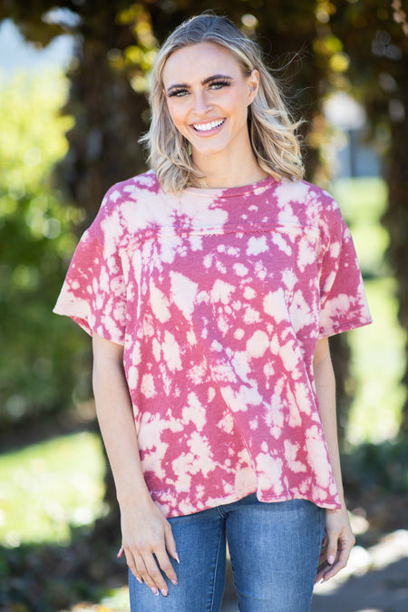 Dusty Rose and Raspberry Acid Wash Top - Filly Flair