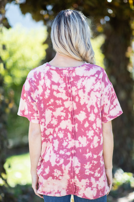 Dusty Rose and Raspberry Acid Wash Top - Filly Flair