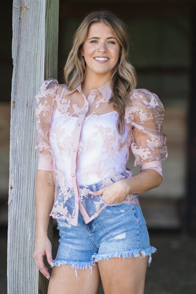 Dusty Rose Square Neck Ditsy Floral Top