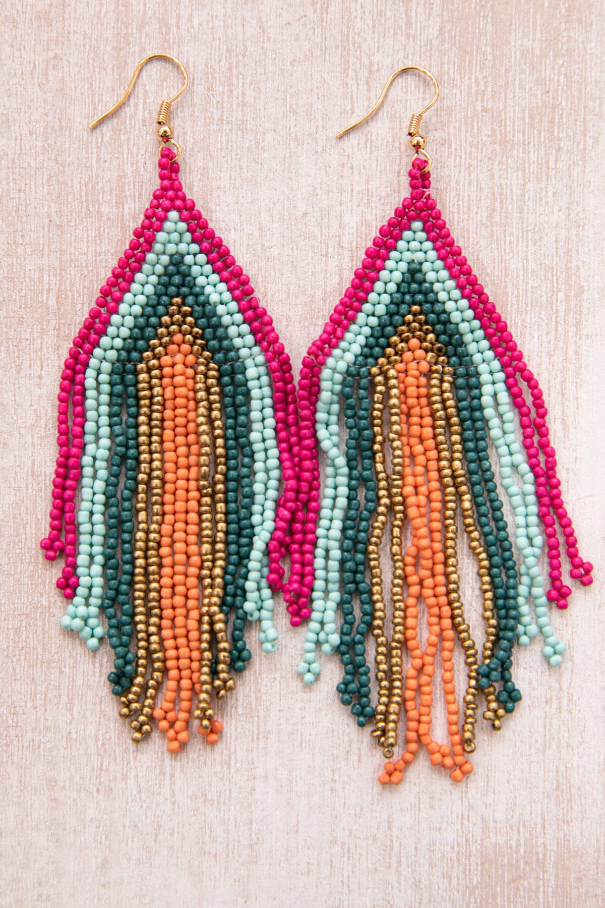 Fuchsia Multicolor Beaded Fringe Earrings - Filly Flair