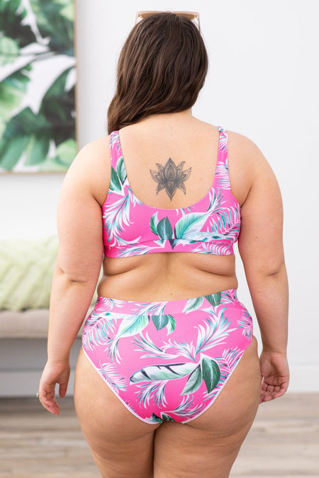 Pink Palm Print Two Piece Swimsuit - Filly Flair