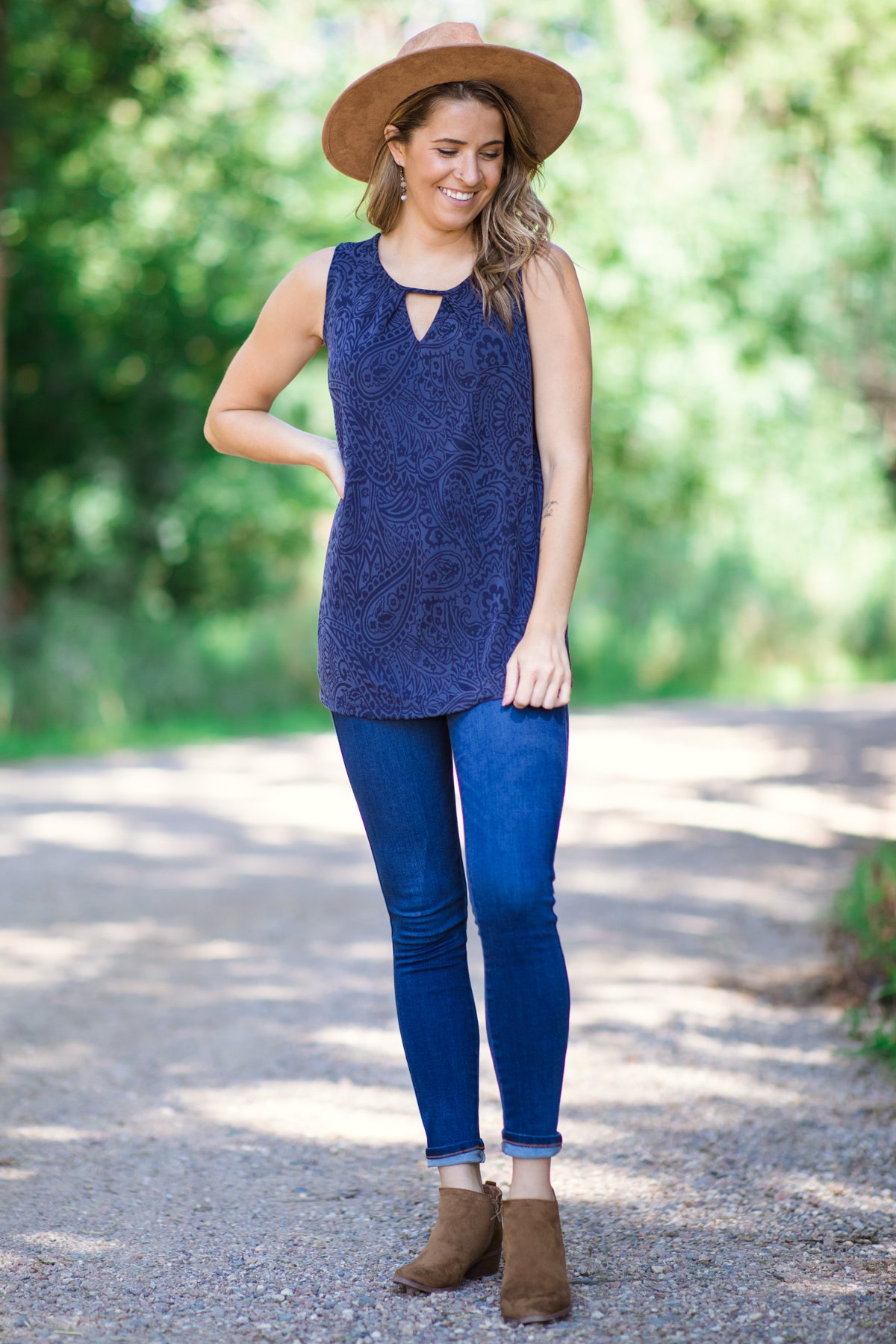 Navy Tonal Paisley Print Tank - Filly Flair