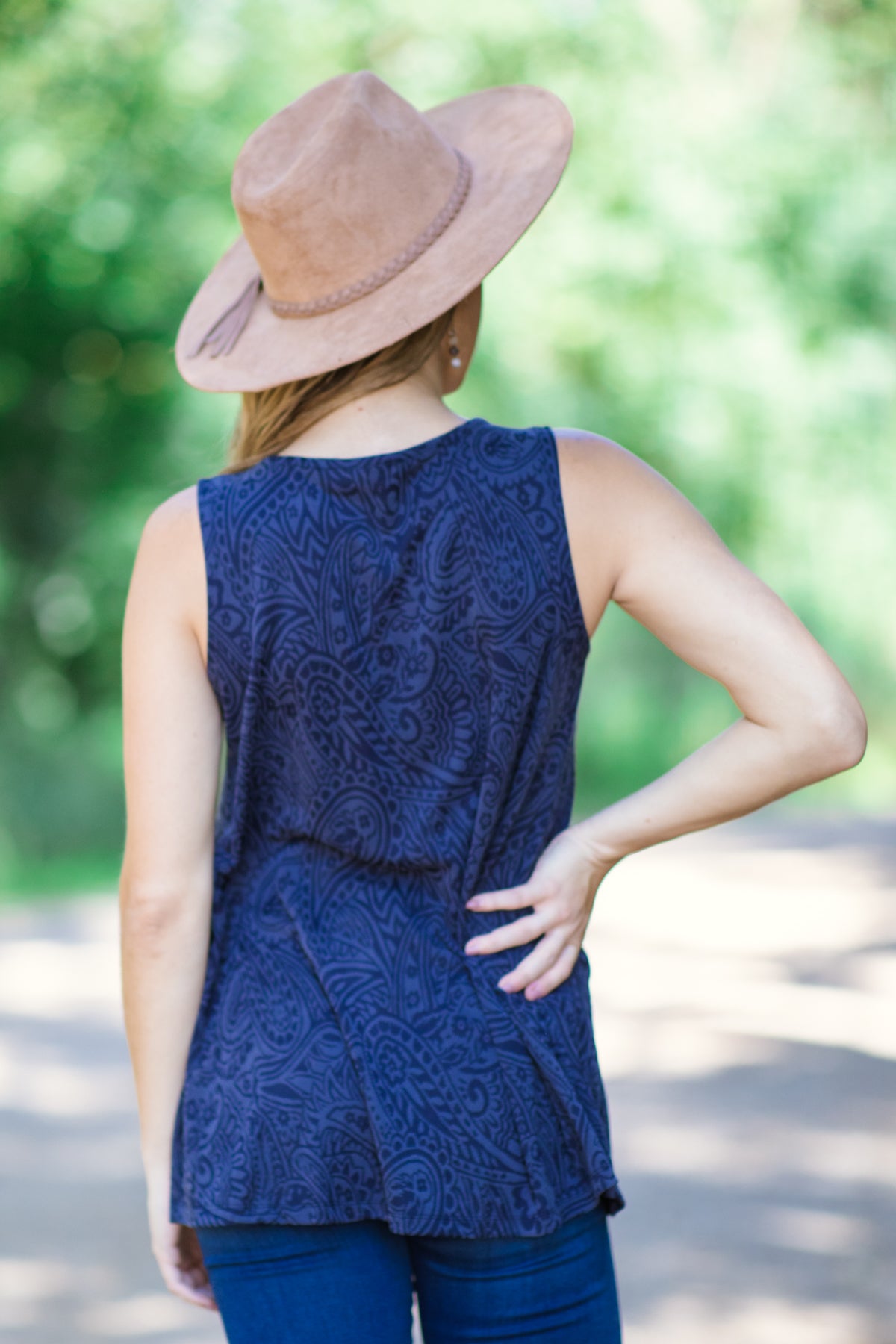 Navy Tonal Paisley Print Tank - Filly Flair