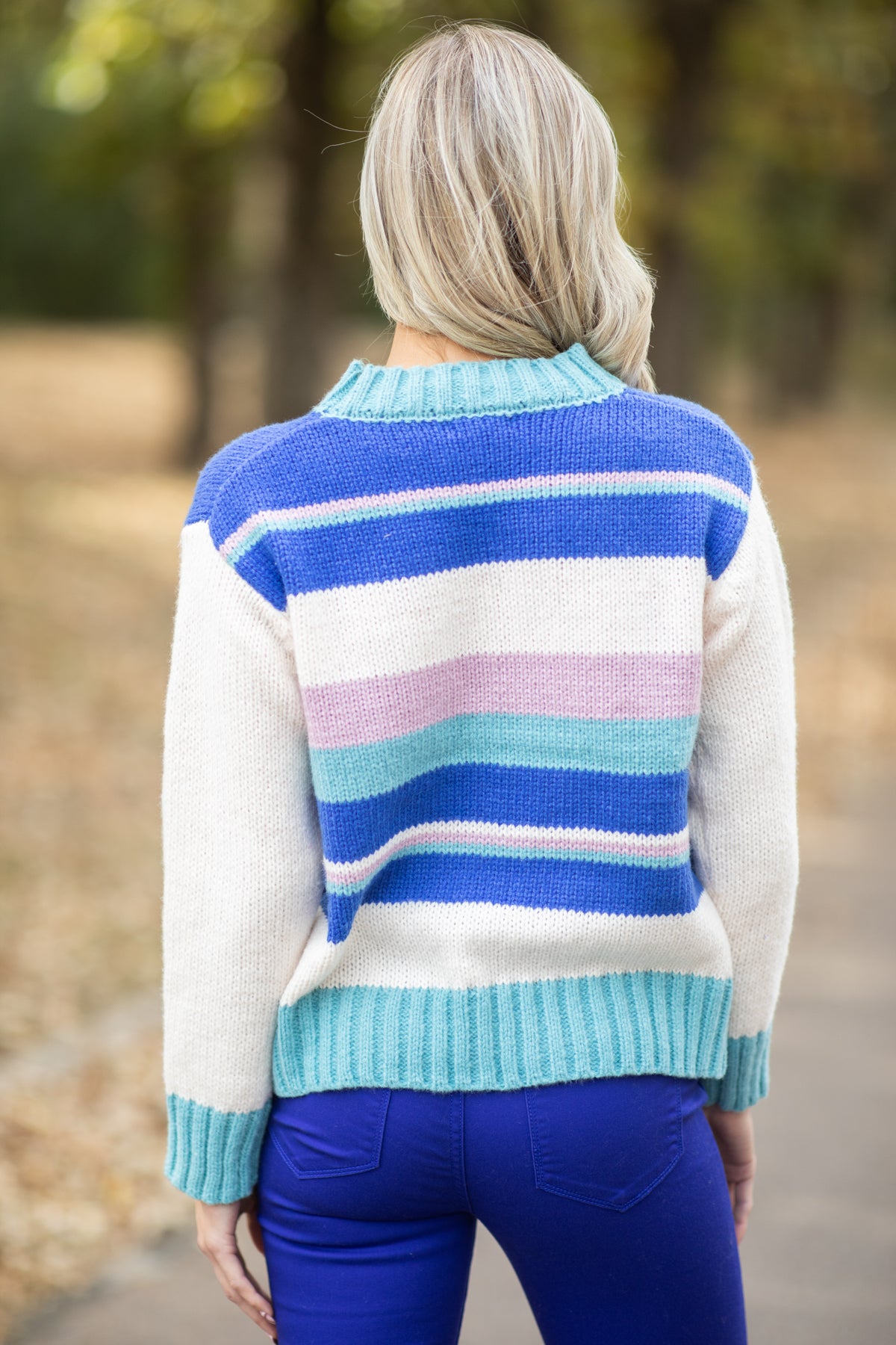 Cream and Cobalt Stripe Sweater - Filly Flair