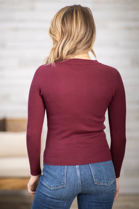 Burgundy Ribbed Lightweight Sweater - Filly Flair