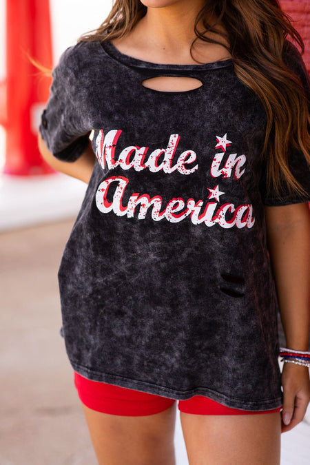 Charcoal Bleached Made in America Graphic Tee - Filly Flair