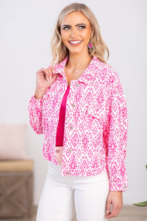 Hot Pink Abstract Aztec Print Jacket - Filly Flair