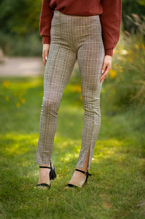 Brown and White Plaid Pull On Pants - Filly Flair