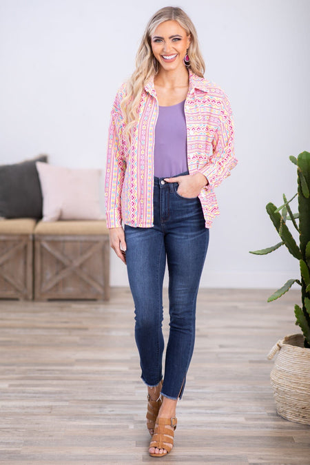 Pink Multicolor Aztec Stripe Jacket - Filly Flair