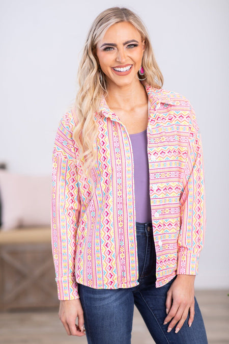 Pink Multicolor Aztec Stripe Jacket - Filly Flair