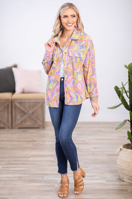 Lavender Multicolor Paisley Print Jacket - Filly Flair