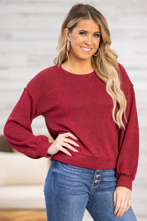 Burgundy Reverse Seam Drop Shoulder Sweater - Filly Flair